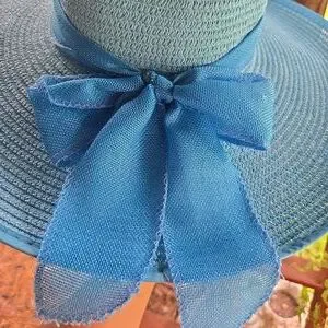 Sky Blue Extra Wide Floppy Brim Vintage Church Hat With Ribbon Accent Vintage Floppy Hat, Wide Brim Hat, 1960s-70s Hat, Vintage  main image 4